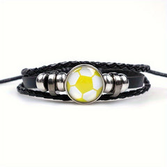 Soccer Decor Bracelet Braided Faux Leather Fashionable Jewelry