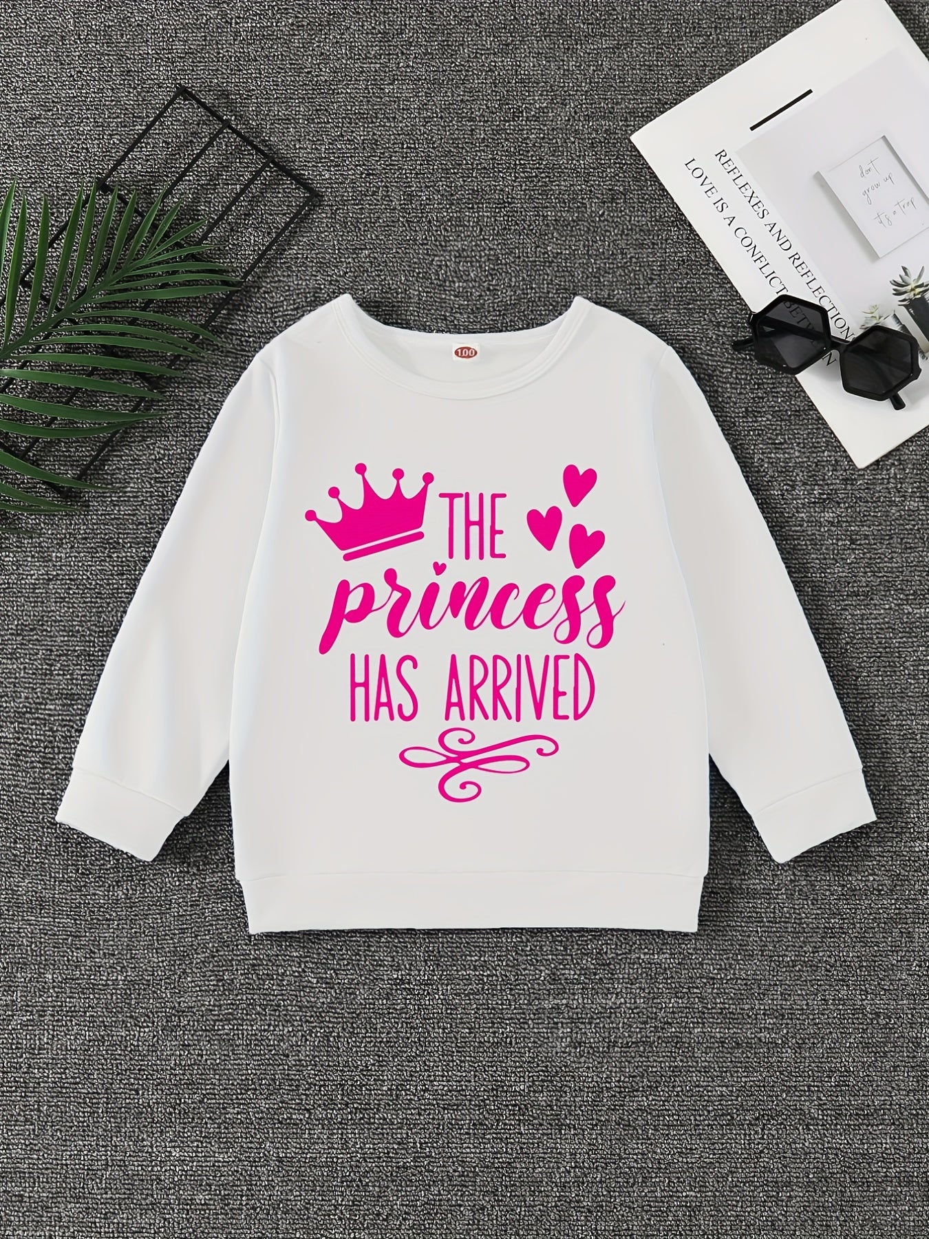 Girls' Princess Crew Neck Sweatshirt Pullover, Long Sleeve Top for Autumn Spring