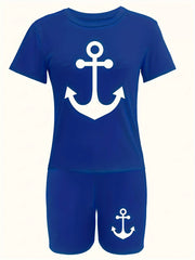 Anchor Print Short Sleeve Lounge Set