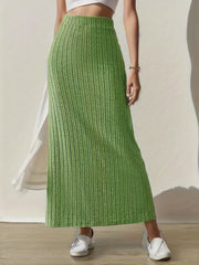 Ribbed Split Skirt High Waist for Spring & Summer Women's Clothing