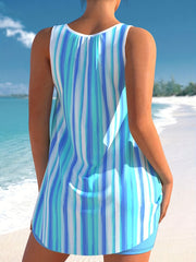 Striped Tankini Set Knot Front Tank Top & Shorts Swimsuit