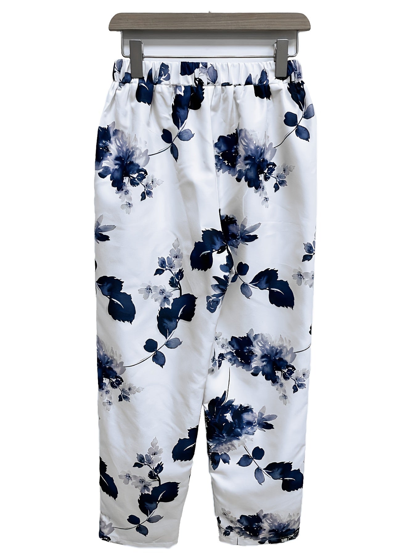 Floral Print Elastic Waist Pants with Pockets for Women