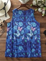 Butterfly Print Tank Top Round Neck Stretch Vest