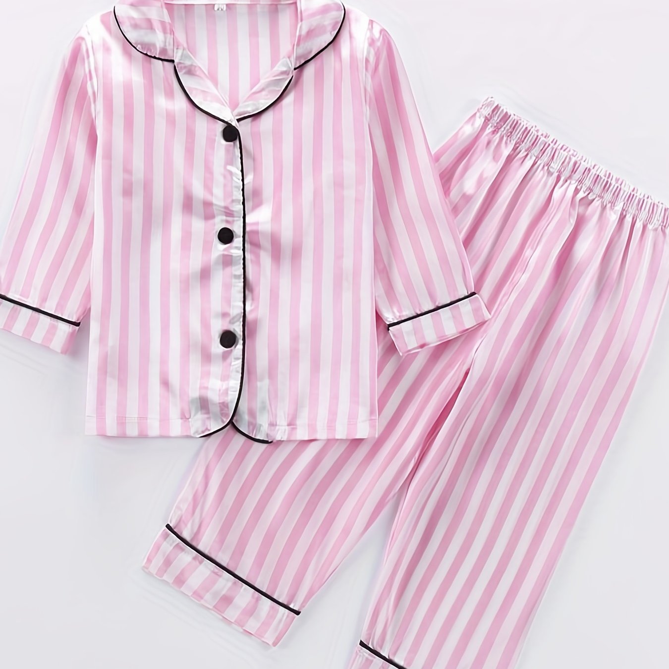 Girls Lounge Wear Button Down Top & Pants Pajamas Set Kids Clothes