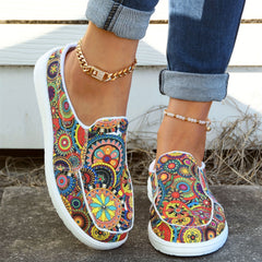 Women's Floral Canvas Slip On Loafers Casual Walking Shoes