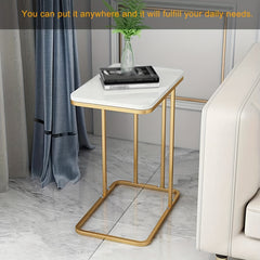 Marble Pattern C-Shaped End Table for Living Room, Bedroom