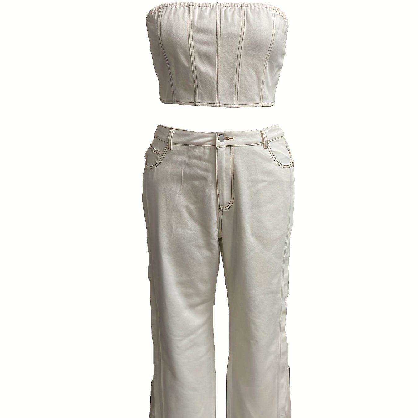 Ribbed Tube Top & Wide Leg Jeans 2 Piece Set
