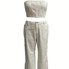 Ribbed Tube Top & Wide Leg Jeans 2 Piece Set