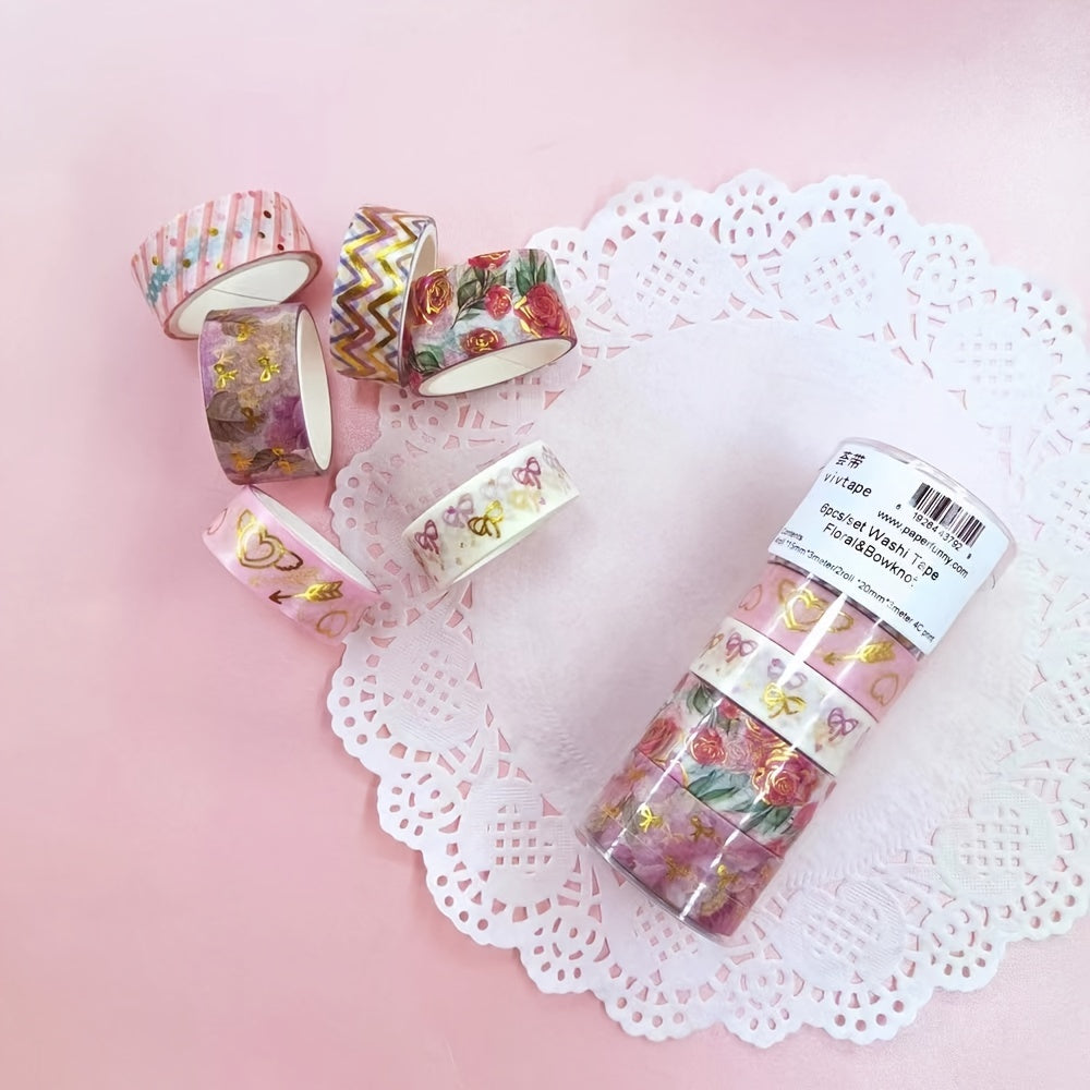 Rose Flower Bow Pattern Tape Set 6 Rolls DIY Craft Scrapbooking Gift Wrapping