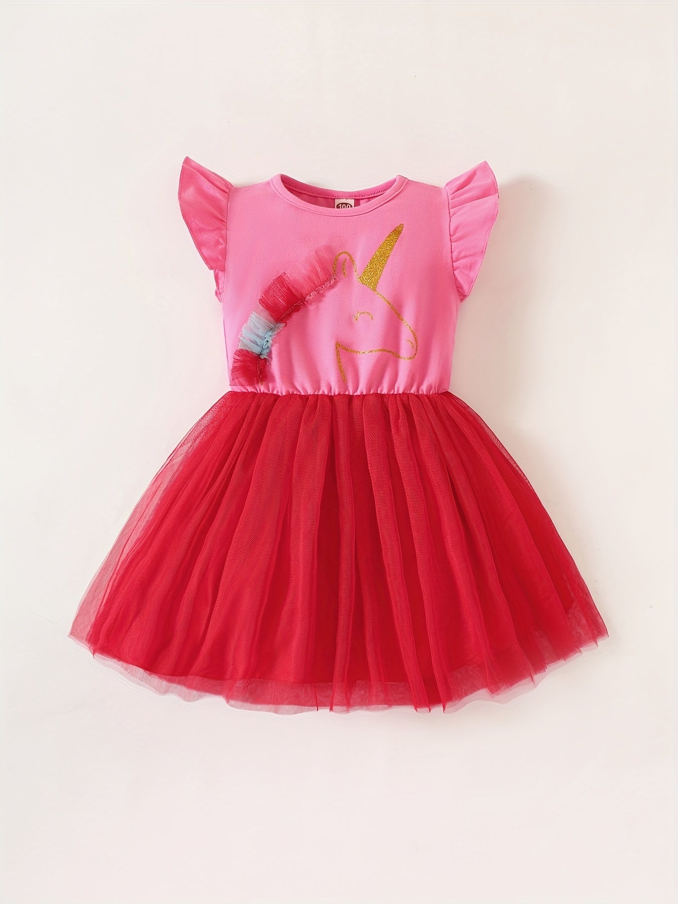 Toddler Girls Cartoon Unicorn Mesh Princess Dress For Party Beach Vacation