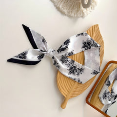 Plant Print Skinny Scarf Silky Long Ribbon Neckerchief Satin Twilly Scarf