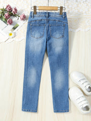 Girls Ripped Skinny Jeans Zipper Fly Stretch Denim Pants