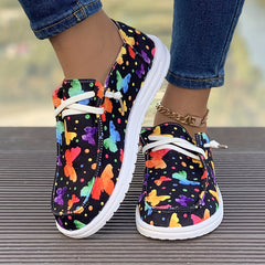 Women's Colorful Butterfly Skateboard Shoes Lace-up Flat Comfortable Sneakers
