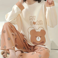 Bear Print Pajama Set Long Sleeve Top & Pants
