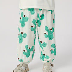 Girls Cartoon Elastic Cropped Pants Kids Summer Breathable Baggy Pants