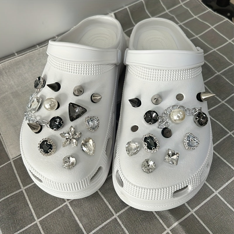 24 Pcs 3D Rhinestone & Chain Shoe Charms For Clogs DIY Accessories