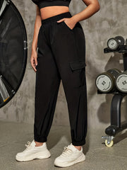 Sports Cargo Pants Women's Plus Solid Elastic High Rise Trousers