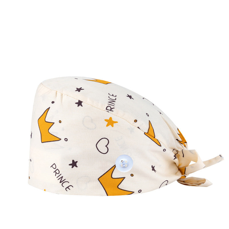 Light Cartoon Print Nurse Hat Adjustable Scrub Cap