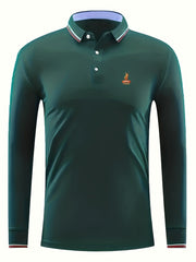 Men's Printed Polo Shirt Breathable Button Up Lapel Shirt