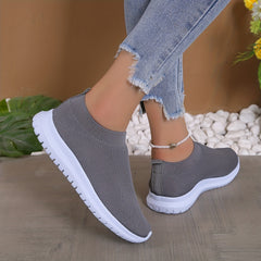 Women's Solid Slip On Sneakers Breathable Knit Flat Shoes