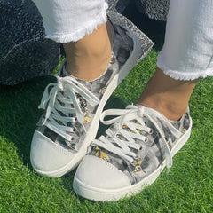 Stripe Butterfly Pattern Flat Shoes Women's Shallow Mouth Casual Shoes