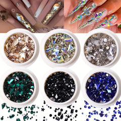 6 Boxes Nail Art Rhinestones Set with Drill Pen and Tweezers