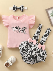 Cow Print Sleeveless Romper Set for Baby Girls