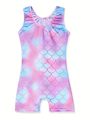 Girls Mermaid Scale Sleeveless Gymnastics Romper Leotard