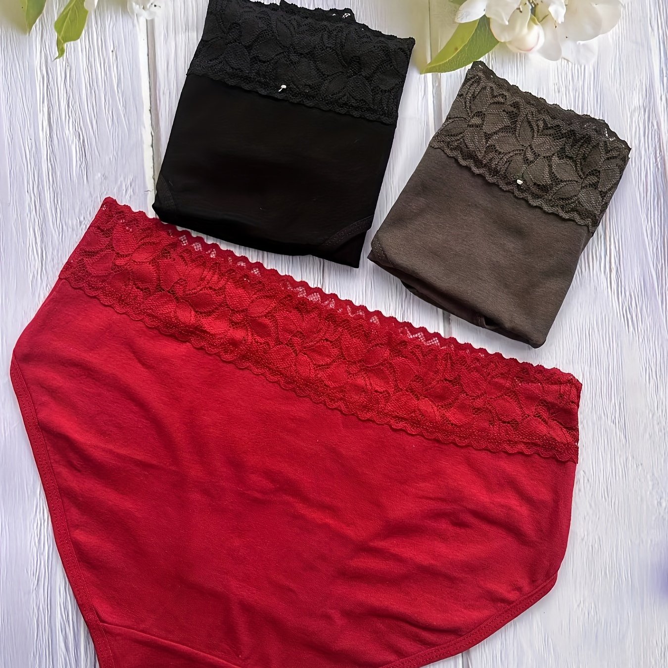 3pcs Lace Briefs Comfy & Stretchy Panties Women's Lingerie