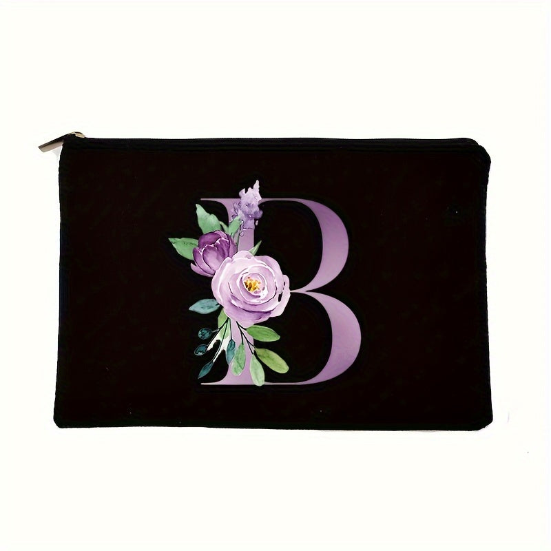 Letter & Flower Pattern Cosmetic Bag Portable Zipper Makeup Bag
