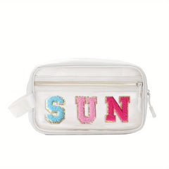 Transparent Cosmetic Bag with Chenille Letter Patch for Women and Teens