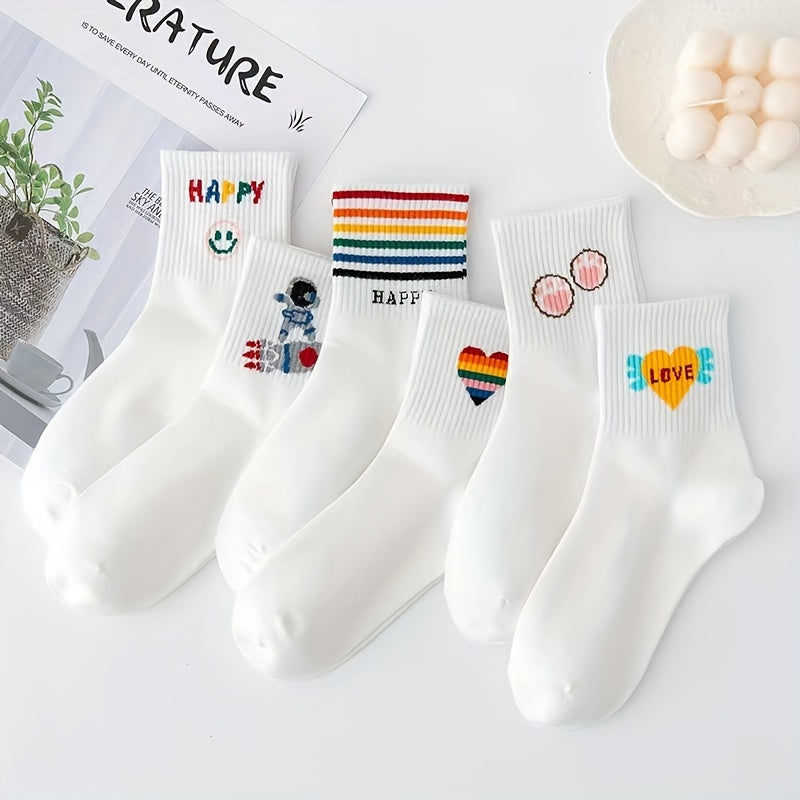 10 Pairs Cartoon Print Socks, Comfy & Mid Tube Women's Stockings