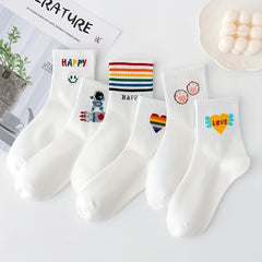 10 Pairs Cartoon Print Socks, Comfy & Mid Tube Women's Stockings