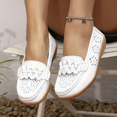 Women's Bowknot Loafers Slip On Low Round Toe Hollow Out Non-slip Shoes
