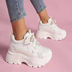 Women's Lace Up Platform Chunky Sneakers Thick Sole Walking Shoes