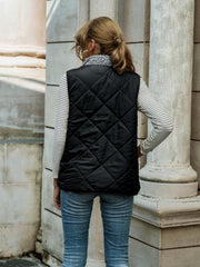 Solid Zip Up Vest Stand Collar Sleeveless Vest With Pockets