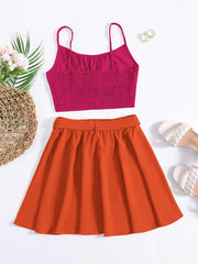 Sexy Block Skirt Two piece Set Pleated Crop Cami Tops