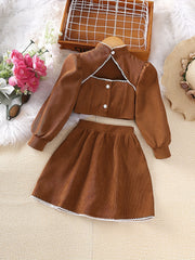 Girl's 2pcs Corduroy Shirt & Skirt Set Casual Outfits For Spring Autumn