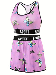 Butterfly Print Sports Bra & Boy Shorts Set