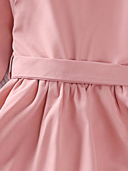 Girls' Flower Embroidery Flutter Trim Long Sleeve Dress
