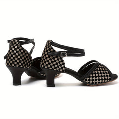 Women's Plaid Latin Dance Sandals with Medium Heels