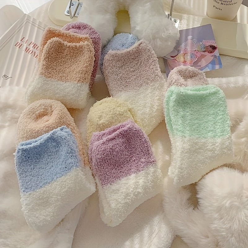 5 Pairs Colorblock Fuzzy Socks Women's Stockings