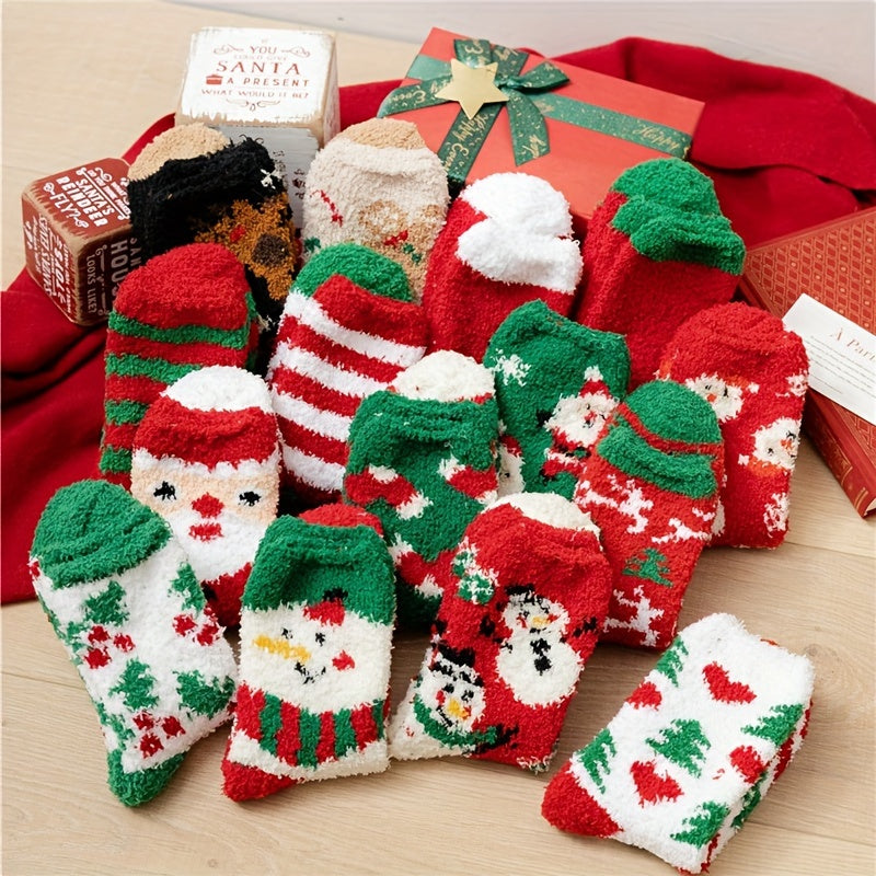 15 Pairs Christmas Print Socks Warm & Comfy Women's Stockings