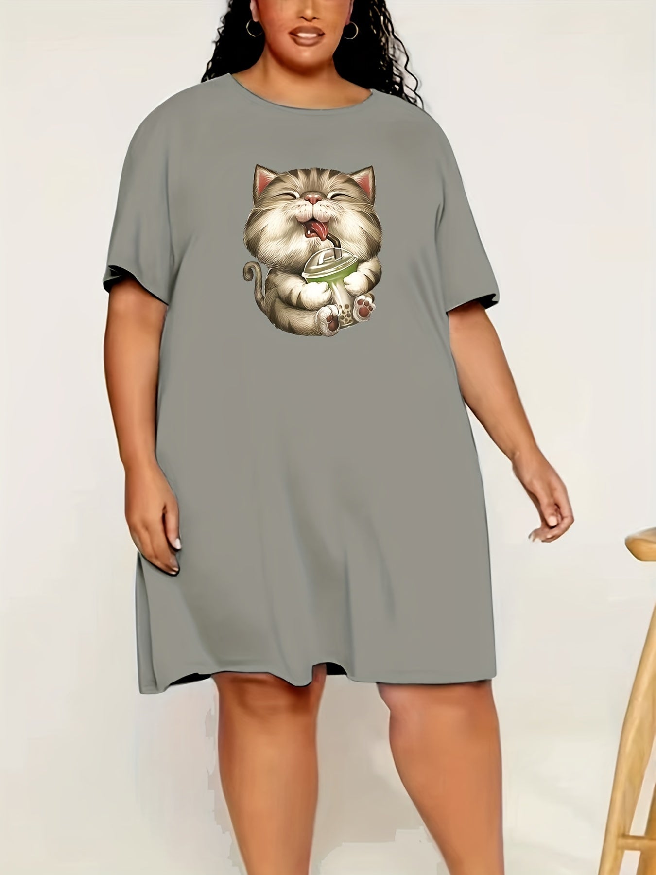 Cat Print Short Sleeve Tee Nightdress