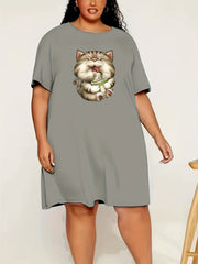 Cat Print Short Sleeve Tee Nightdress