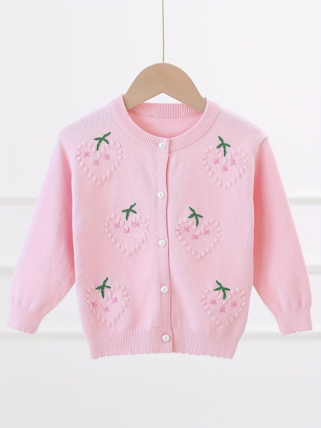 Toddler Girls' Peach Pattern Knitted Sweater Cardigan