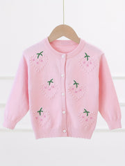 Toddler Girls' Peach Pattern Knitted Sweater Cardigan