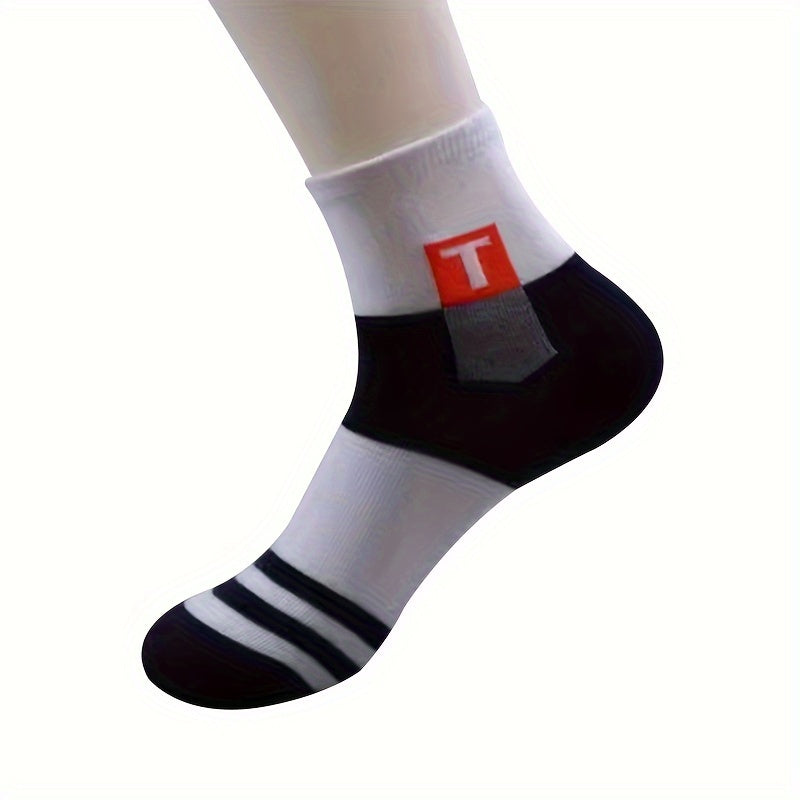 5 Pairs Striped Pattern Socks, Breathable, Comfortable, Outdoor Casual Socks