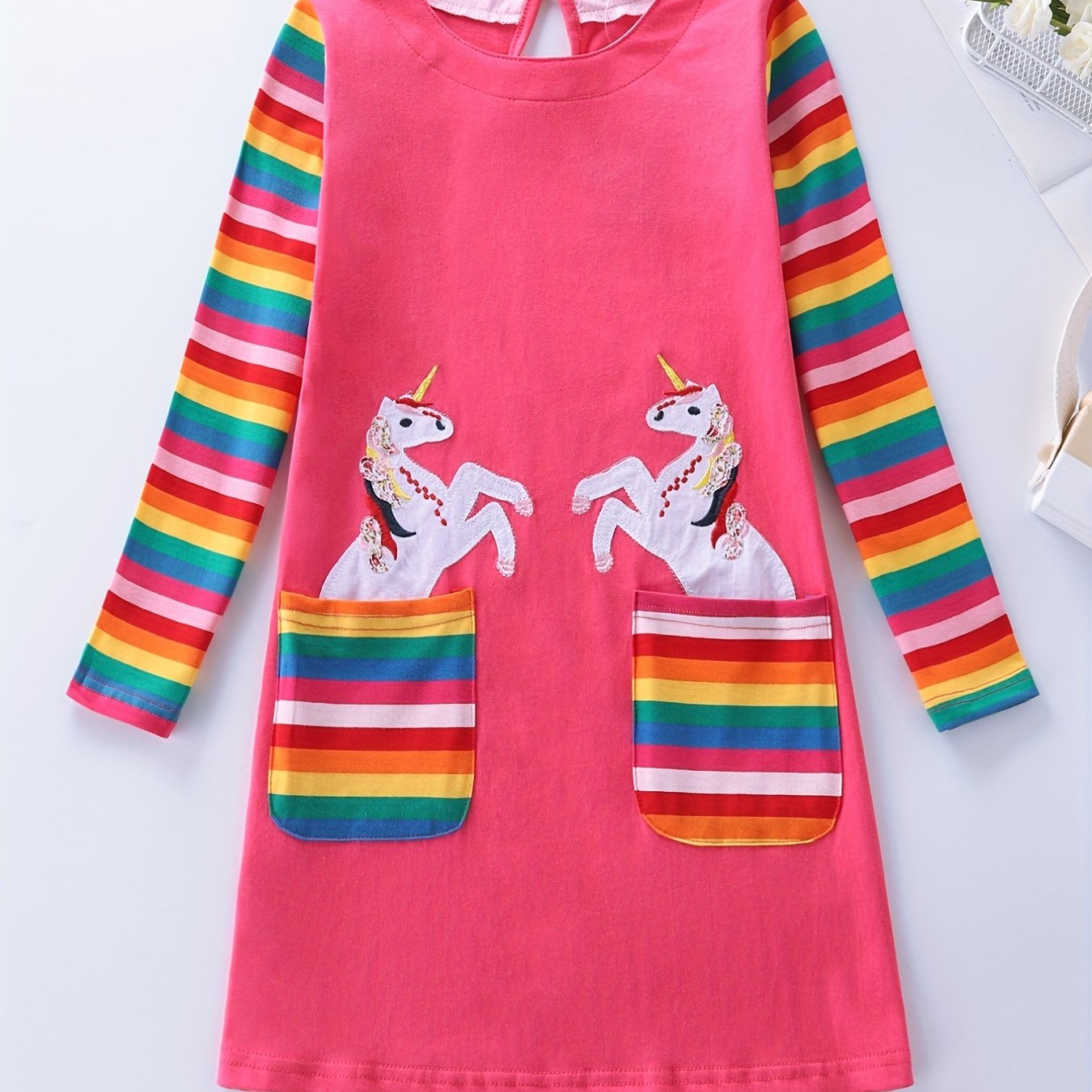 Girls Unicorn Embroidered Long Sleeve Casual Dress