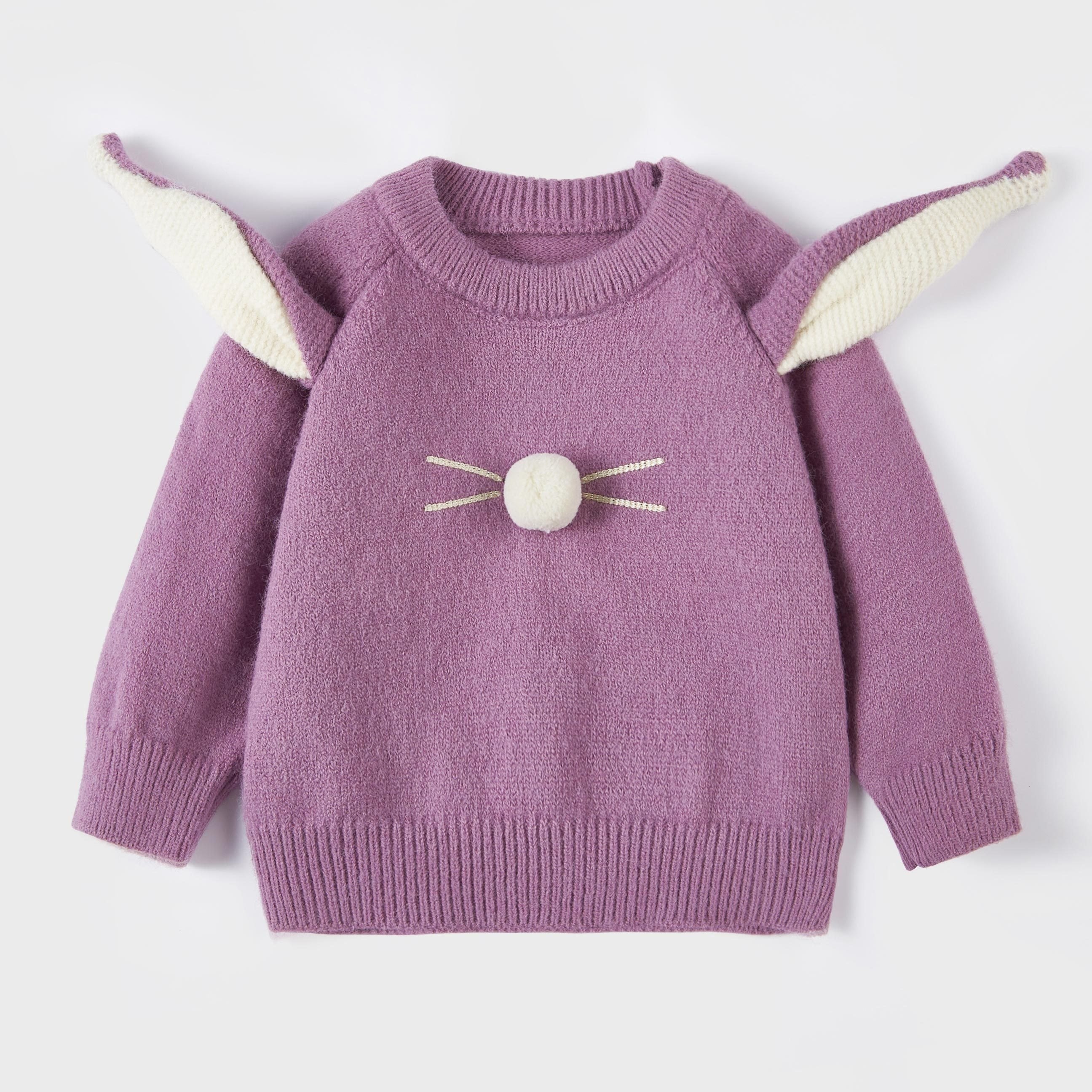 3D Ear Fur Ball Knitted Sweater for Toddler Girls